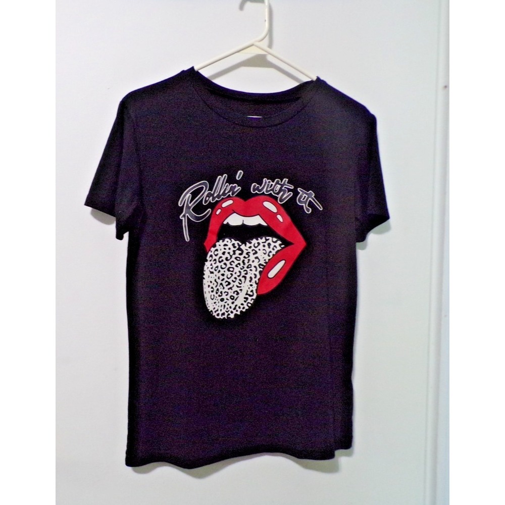 Rollin With It T-Shirt Size Small Girls Women's Black White Red Short Sleeve